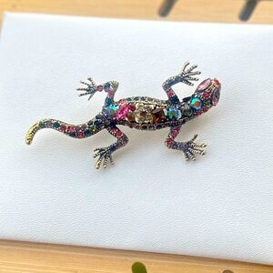 Colorful Lizard Gecko Brooch – Rhinestone Crystal Pin